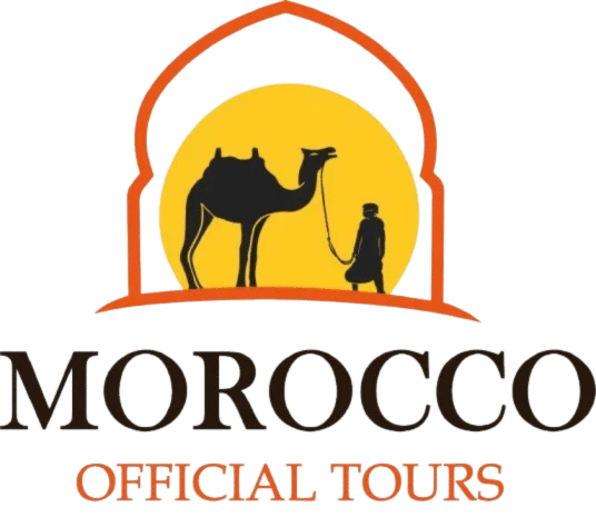 Morocco Official Tours logo featuring a camel and traveler in the Sahara Desert.